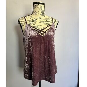 American Eagle Plum Purple Crushed Velvet Strappy Cage V-Neck Cami Tank Top LG